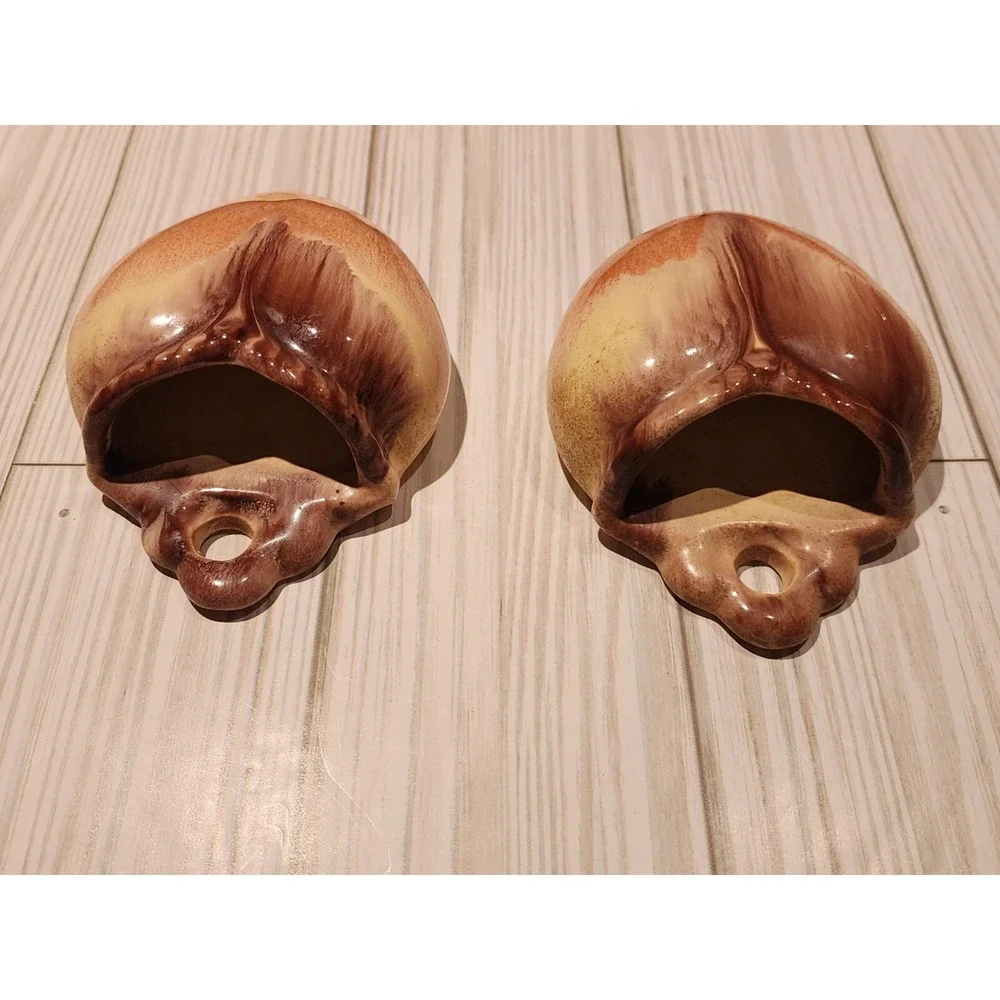 Mid Century Modern Heart Shaped Wall Pocket Vase Germany #716 Brown Tan Tone Set